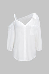 "Button Asymmetrical Backless Long-Sleeve Shirt"