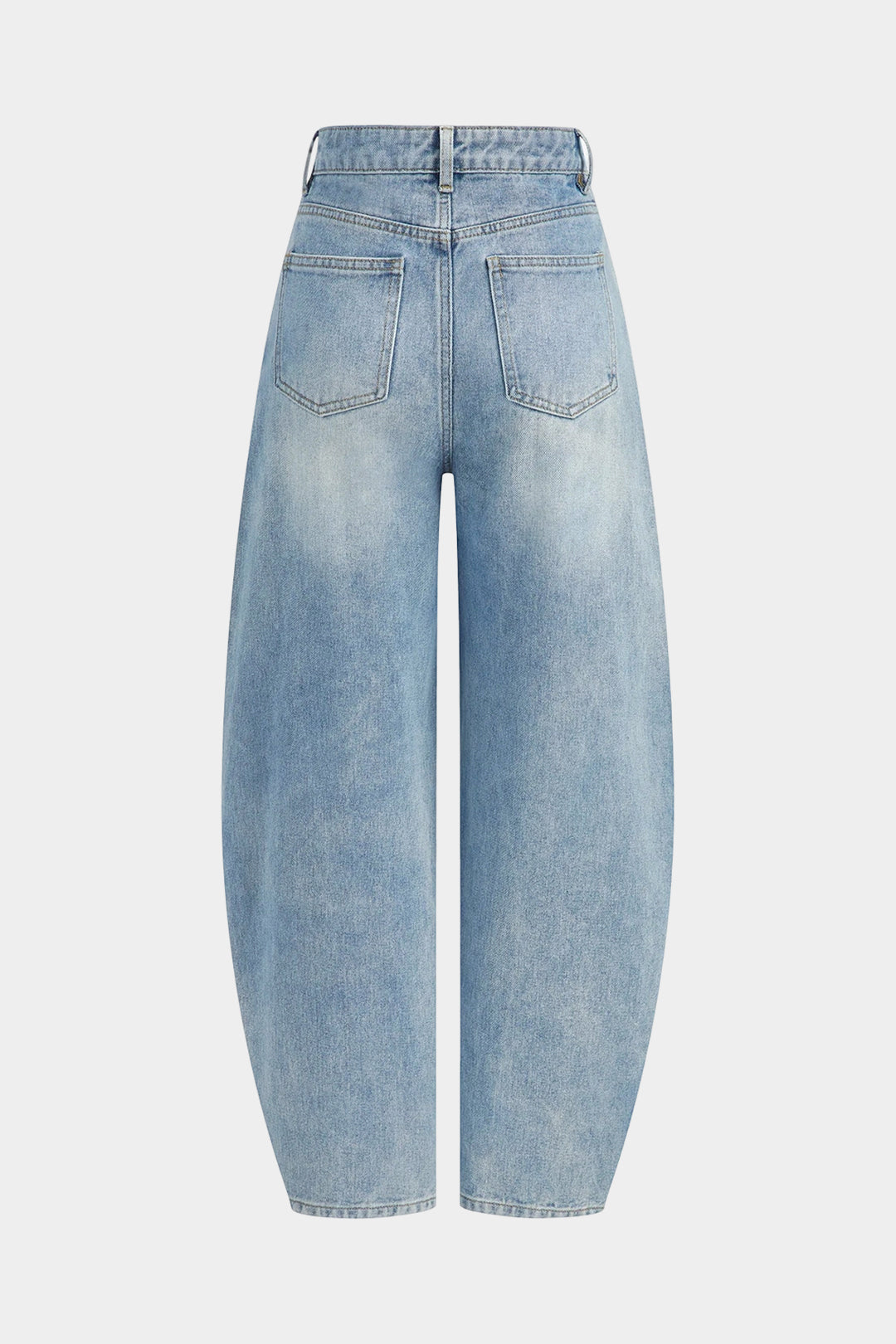 "Denim Asymmetrical Button Barrel Jeans"