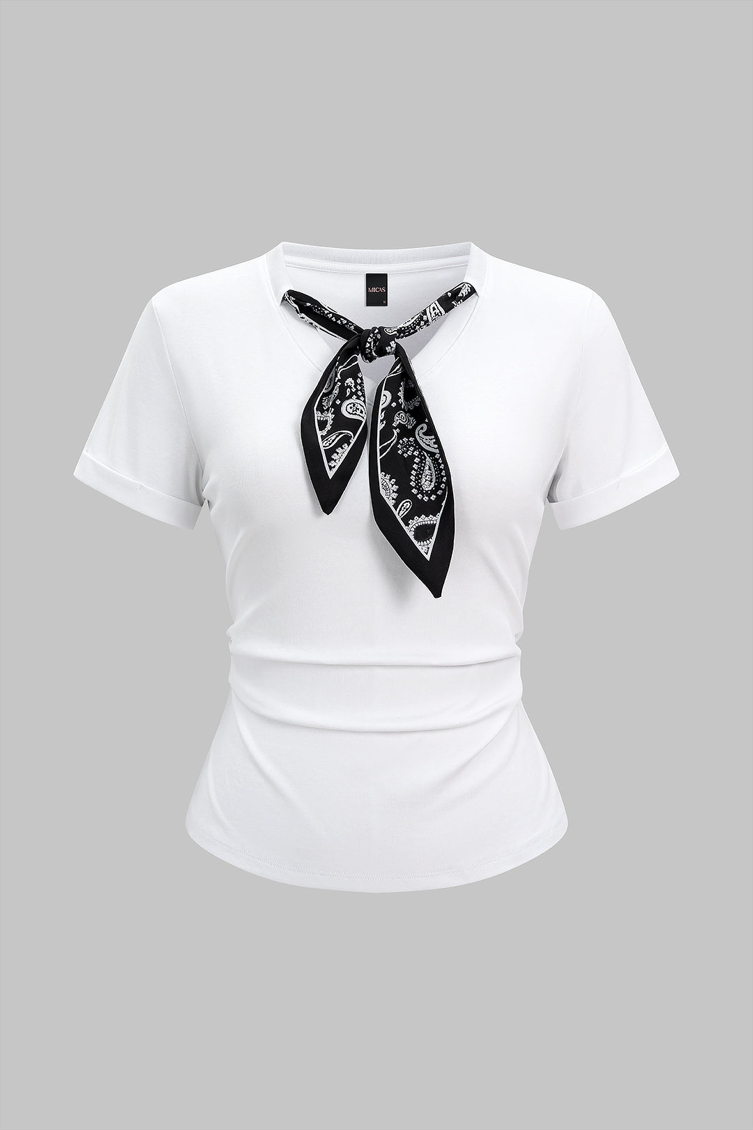 "Artistic Print Tie-Up Short Sleeve T-shirt"