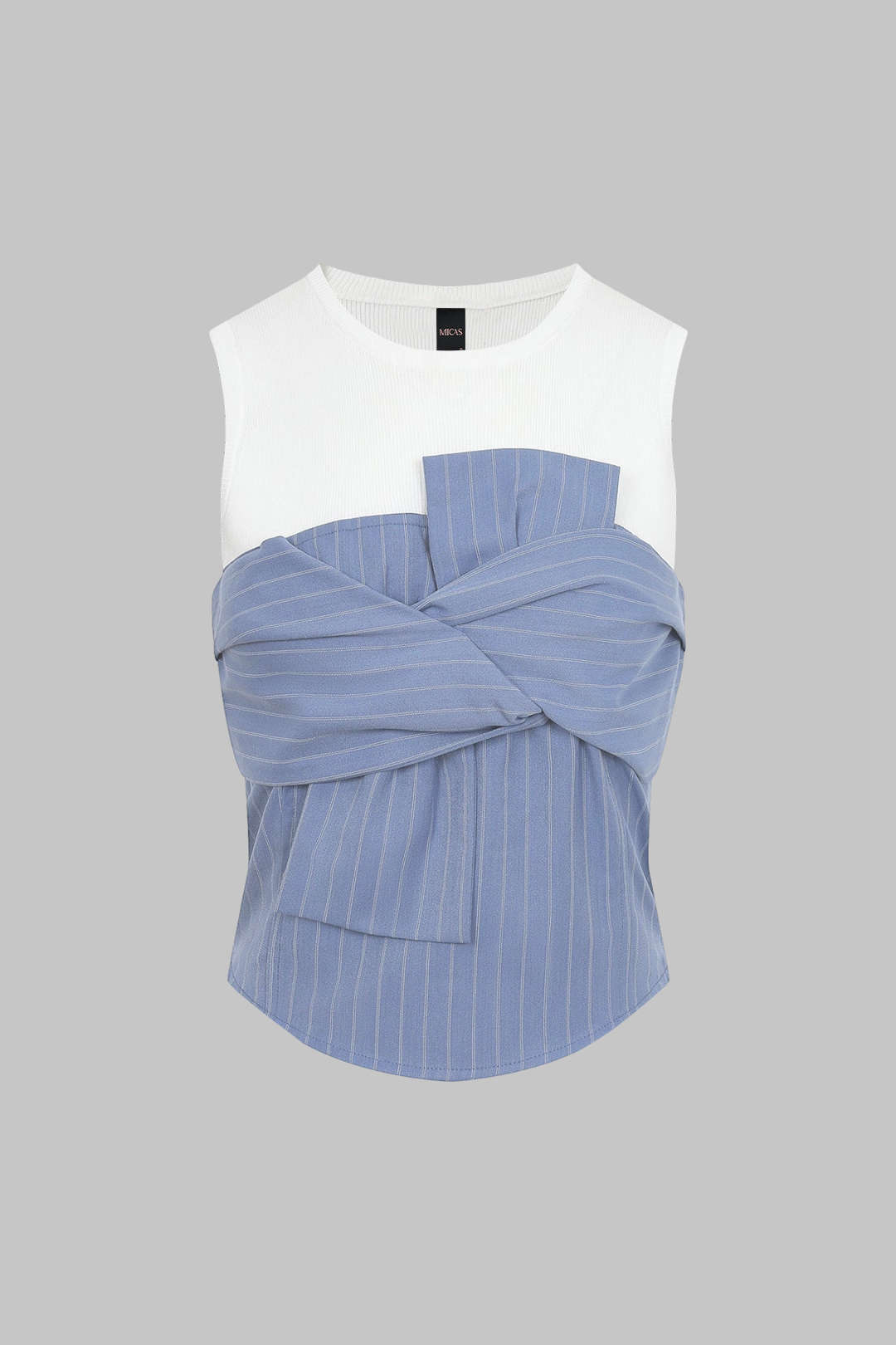 "Contrast Stripes Print Asymmetrical Knotted Tank Top"