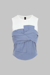 "Contrast Stripes Print Asymmetrical Knotted Tank Top"