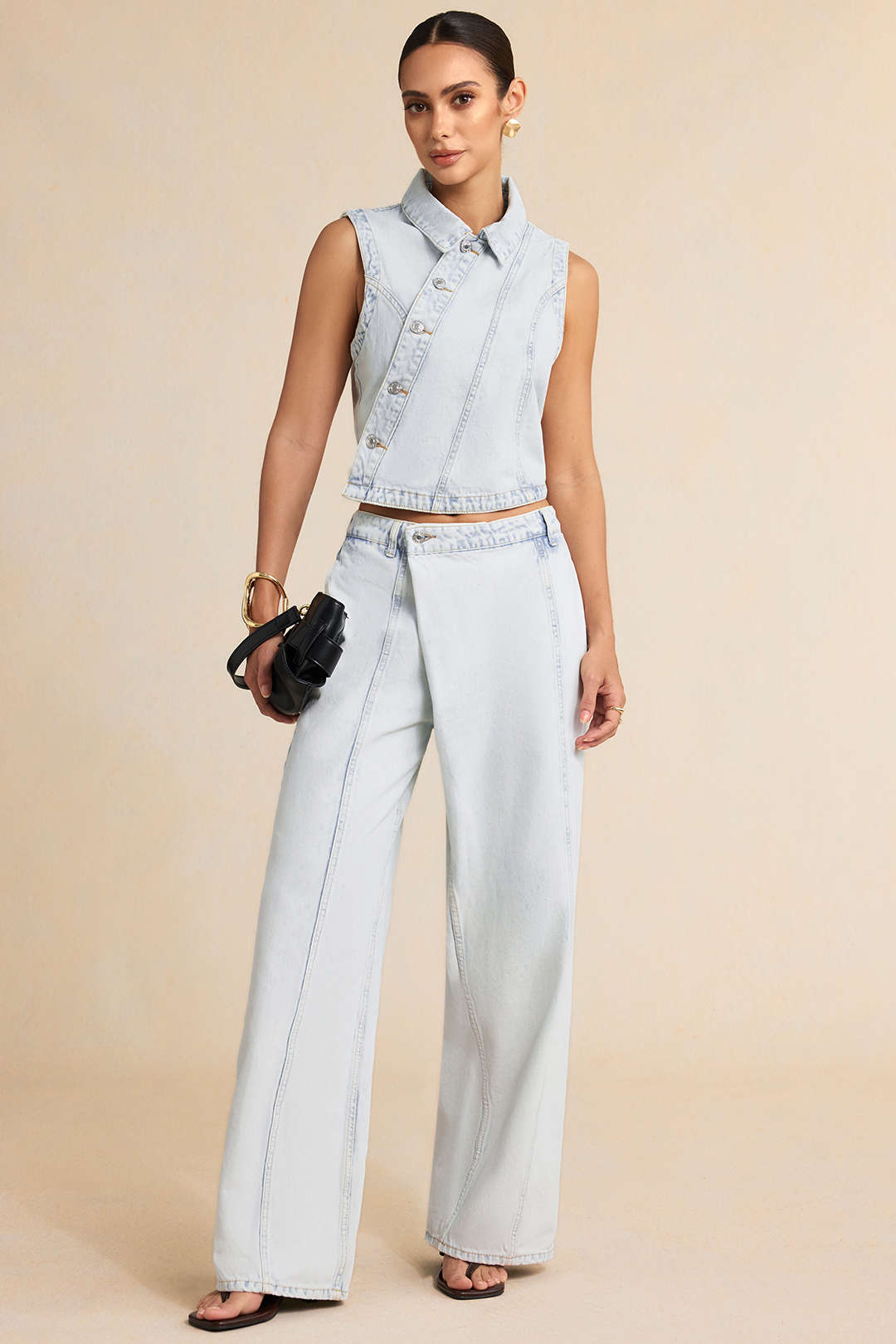 "Denim Asymmetrical Button Tank Top"