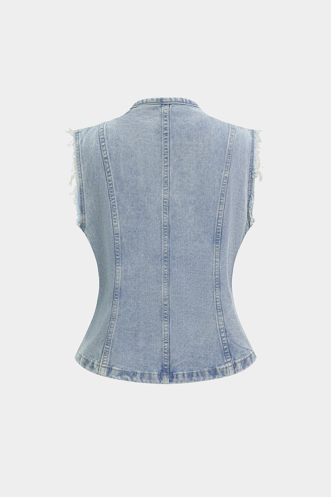 "Denim Button Frayed Vest"
