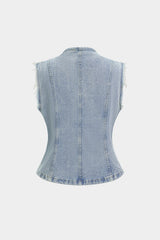 "Denim Button Frayed Vest"