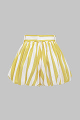 "Contrast Stripe Print Ruched Shorts"