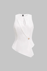 "Cut Out Asymmetrical Button Tank Top"
