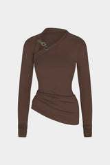 "Asymmetrical Ruched Long-Sleeve Top"