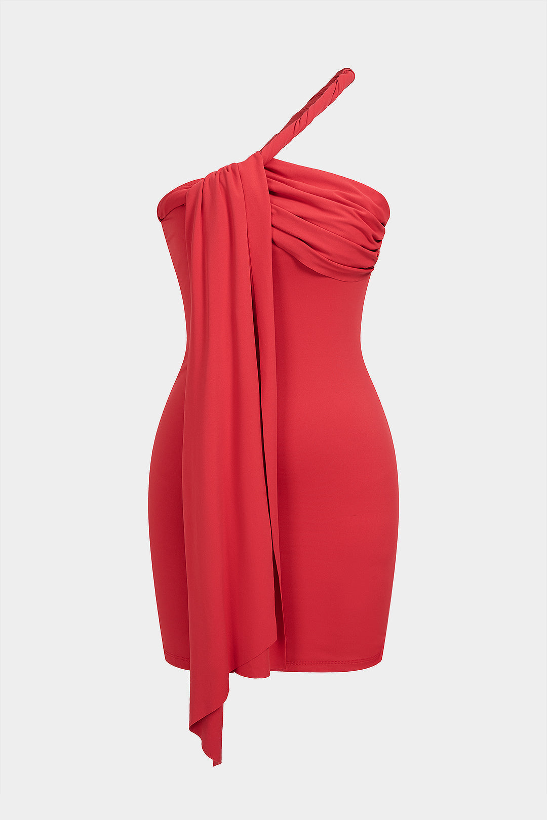 "Asymmetrical Twist Knot Ruched Sleeveless Mini Dress"