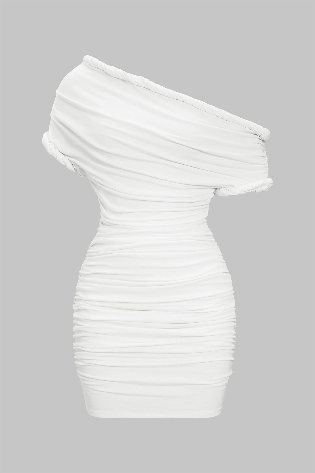 "Asymmetrical Ruched Twist Knot Short Sleeve Mini Dress"