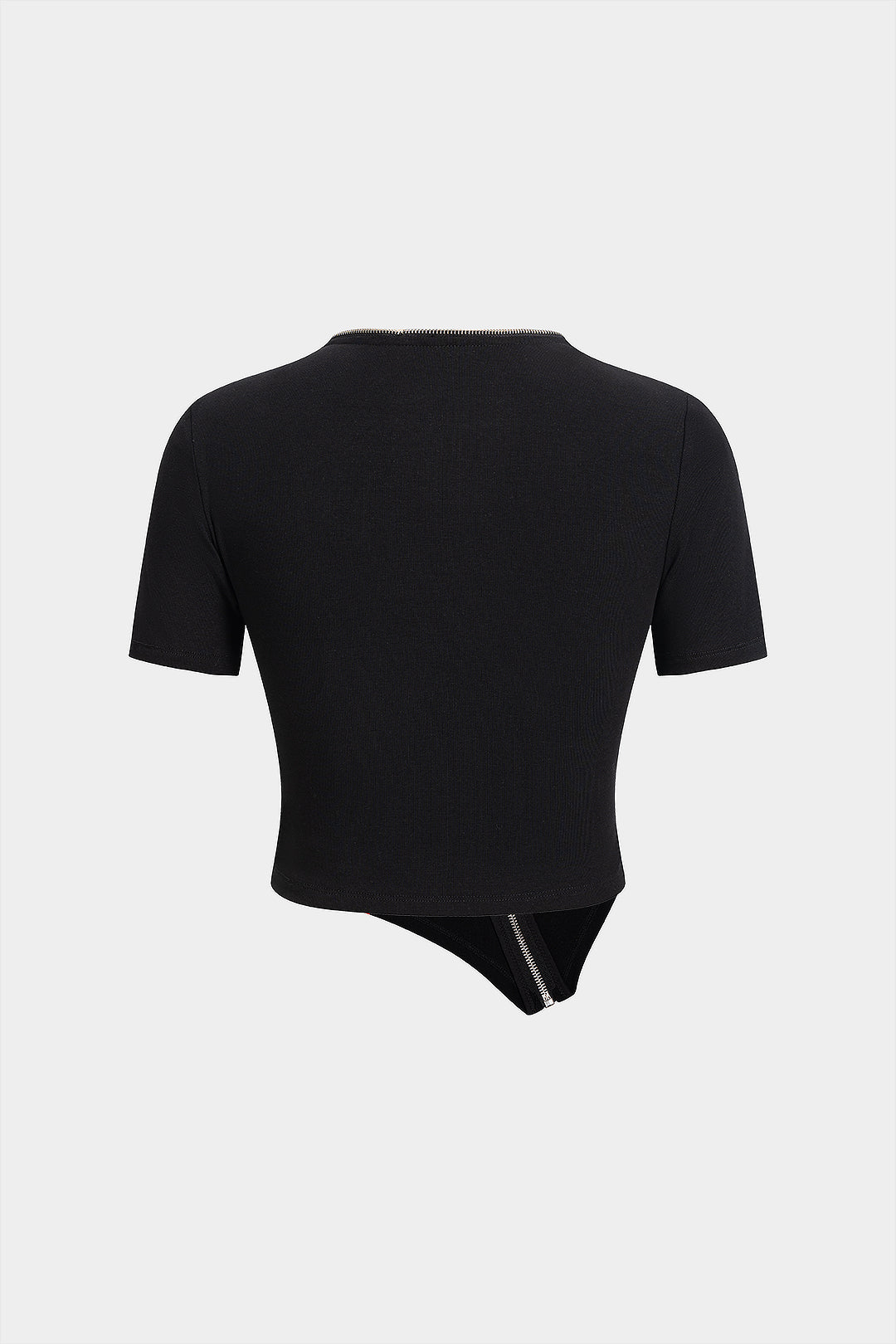 "Asymmetrical Zipper Round Neck Short-Sleeve Top"