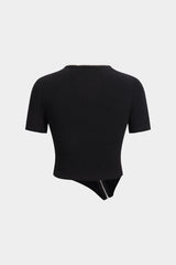 "Asymmetrical Zipper Round Neck Short-Sleeve Top"