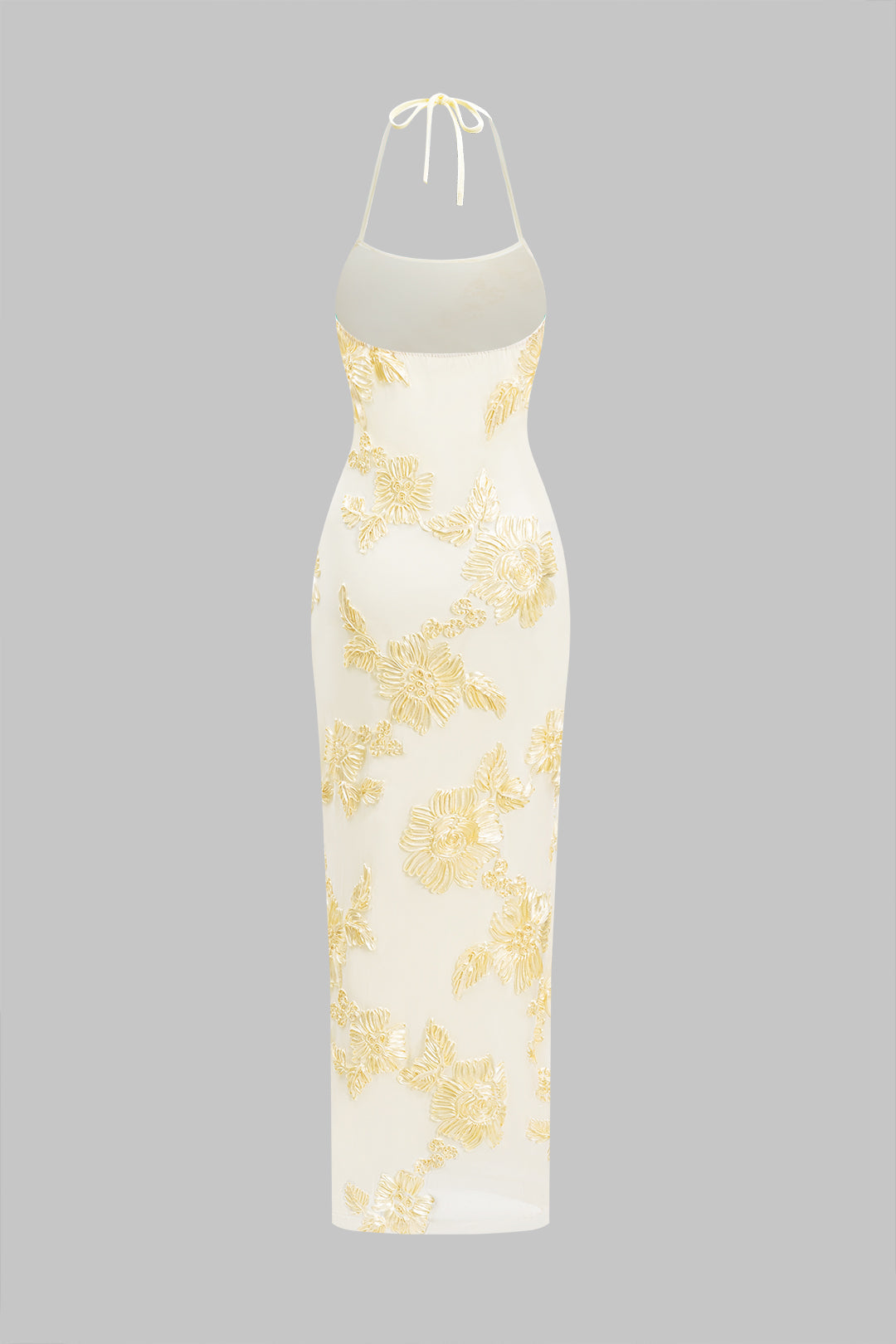 "3D Floral Print Halter Backless Sleeveless Maxi Dress"
