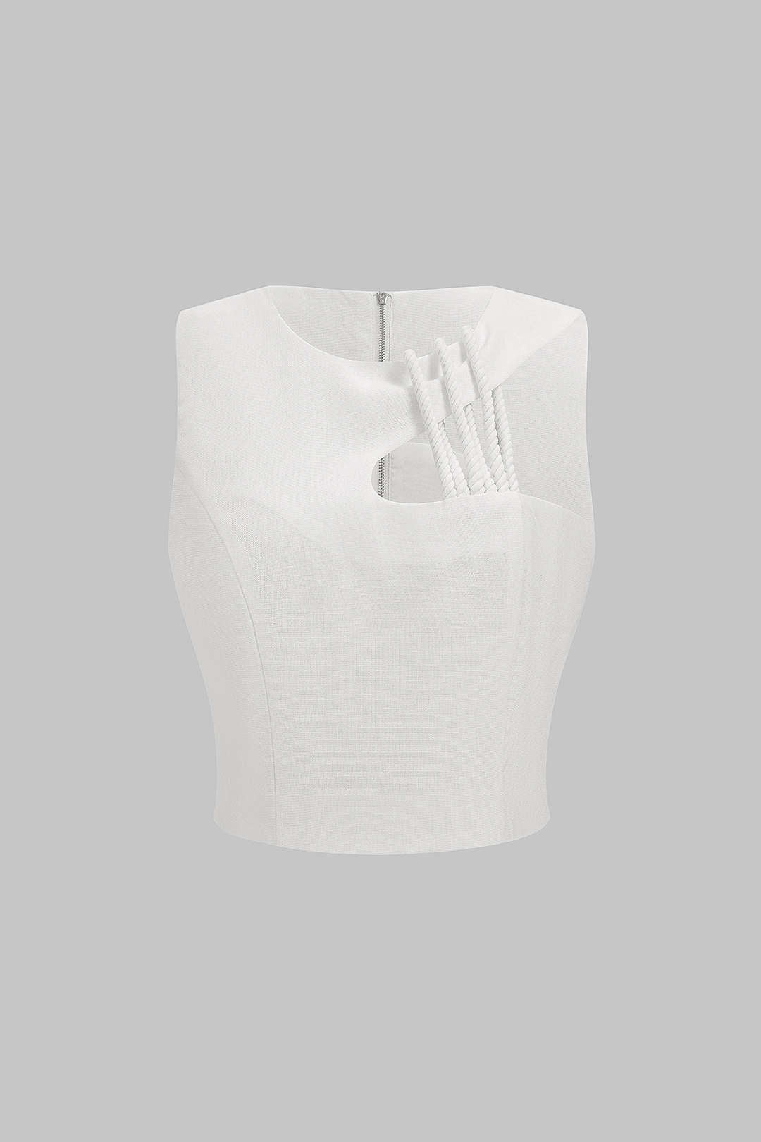 "Cut Out Asymmetrical Zipper Tank Top"