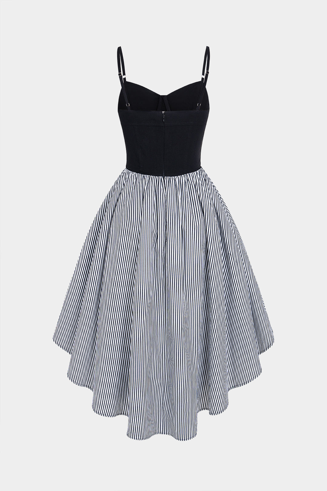 "Contrast Stripes Print Asymmetrical Ruched Sleeveless Midi Dress"
