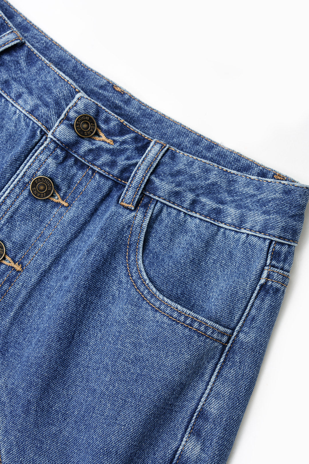 "Denim Asymmetrical Button Shorts"