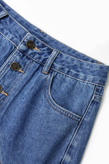 "Denim Asymmetrical Button Shorts"
