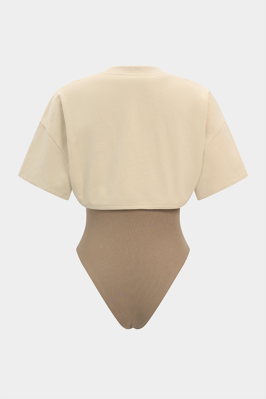 "Contrast Round Neck Asymmetrical Short Sleeve Bodysuit"