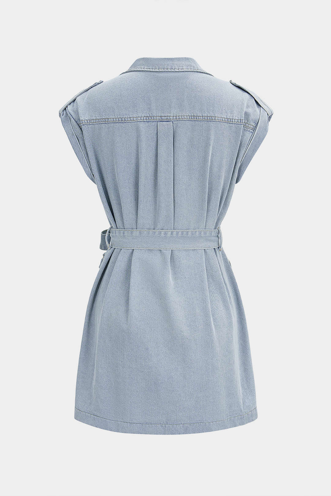 "Denim Lapel Belted MIni Dress"