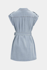 "Denim Lapel Belted MIni Dress"