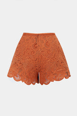 "Cut Out Tie-Up Scalloped Hem Shorts"