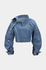 "Denim Asymmetrical Zipper Long-Sleeve Top"