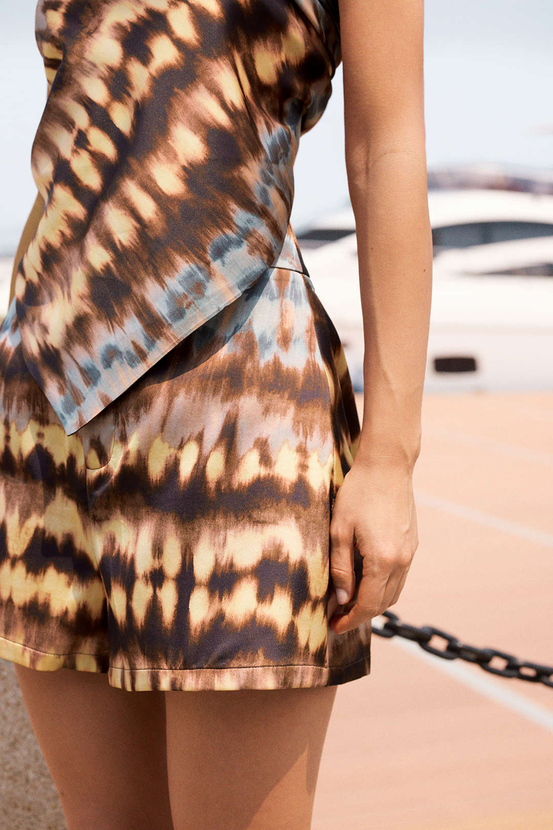 "Abstract Tie Dye Print Satin Shorts"