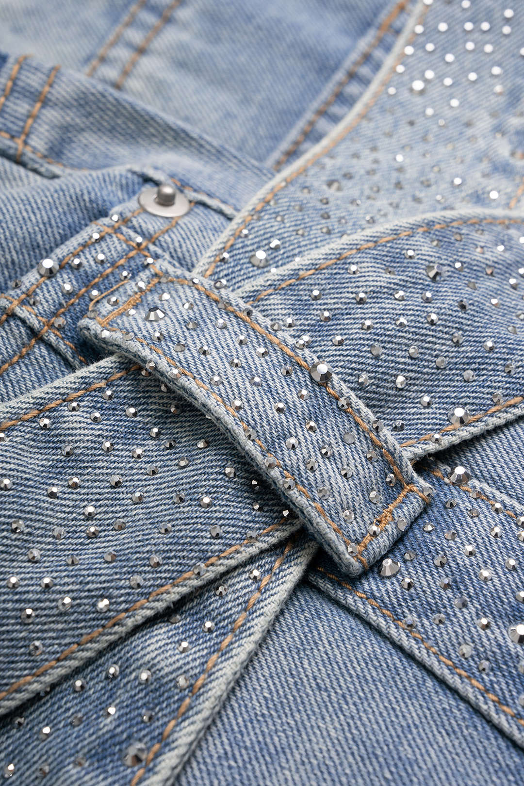 "Denim Asymmetrical Rhinestone Bow Skirt"