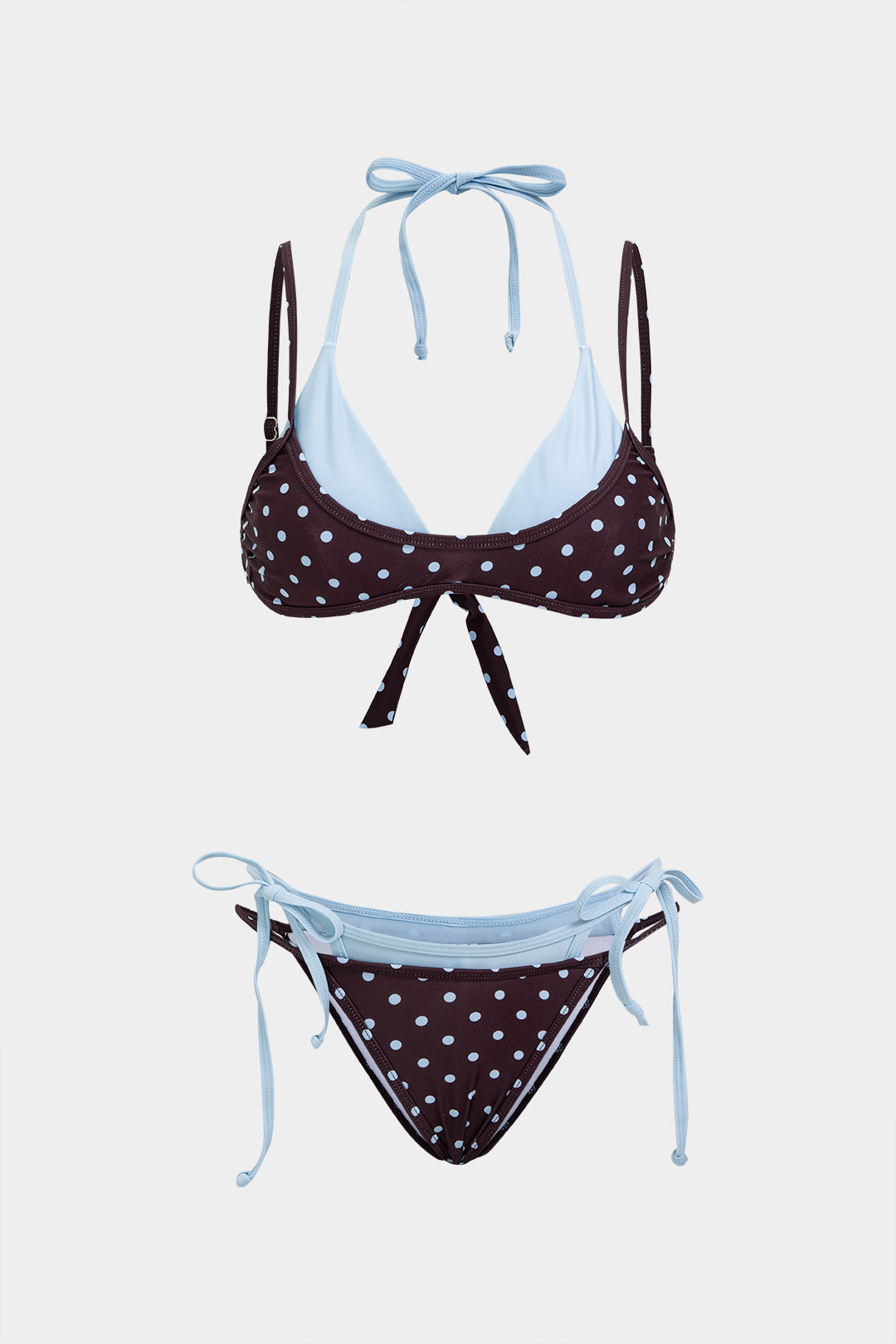"Color Block Polka Dots Print Tie-Up Bikini Set"