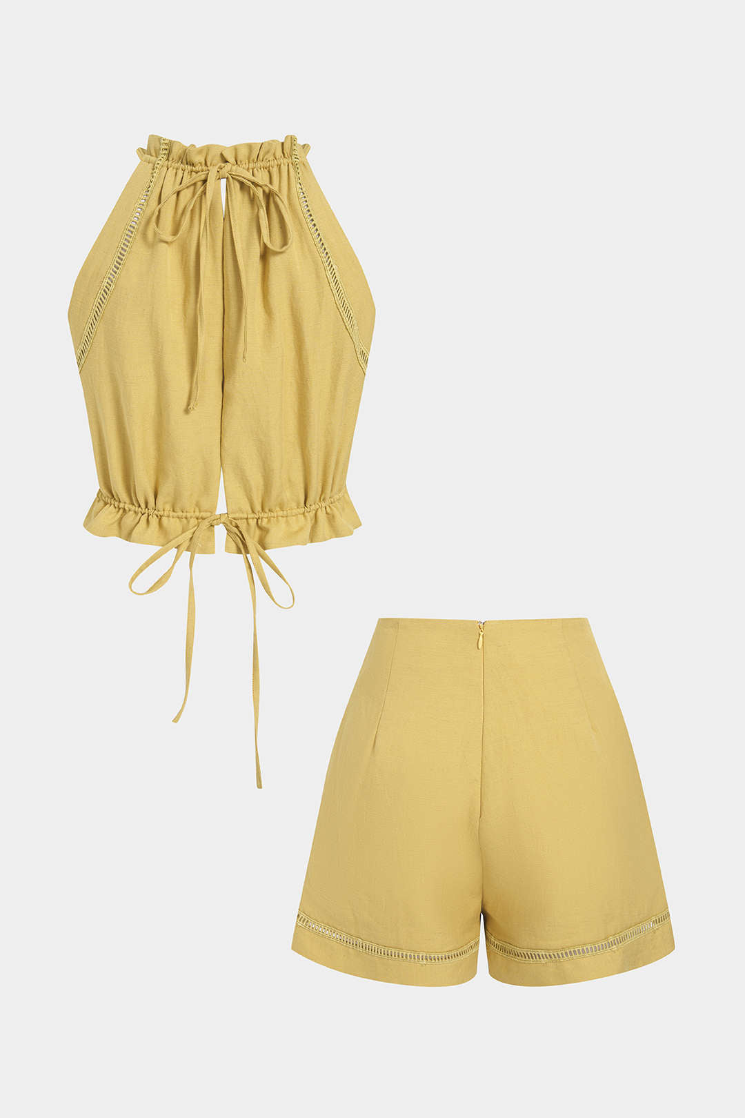 "Cut Out Tie-Up Tank Top And Shorts Set"