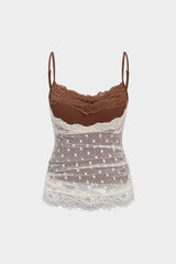"Contrast Polka Dots Lace Cami Top"