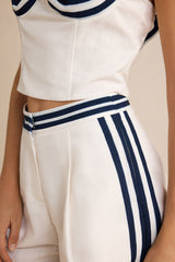 "Contrast Trim Halter Neck Knotted Tank Top And Wide Leg Shorts Set"