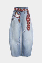 "Denim Illusion Print High Waist Jeans"