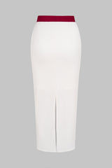 "Contrast Textured Button Skirt"