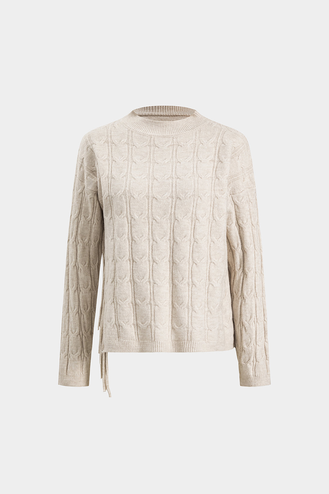 "Cable Knit Fringe Long-Sleeve Top And Skirt Set"