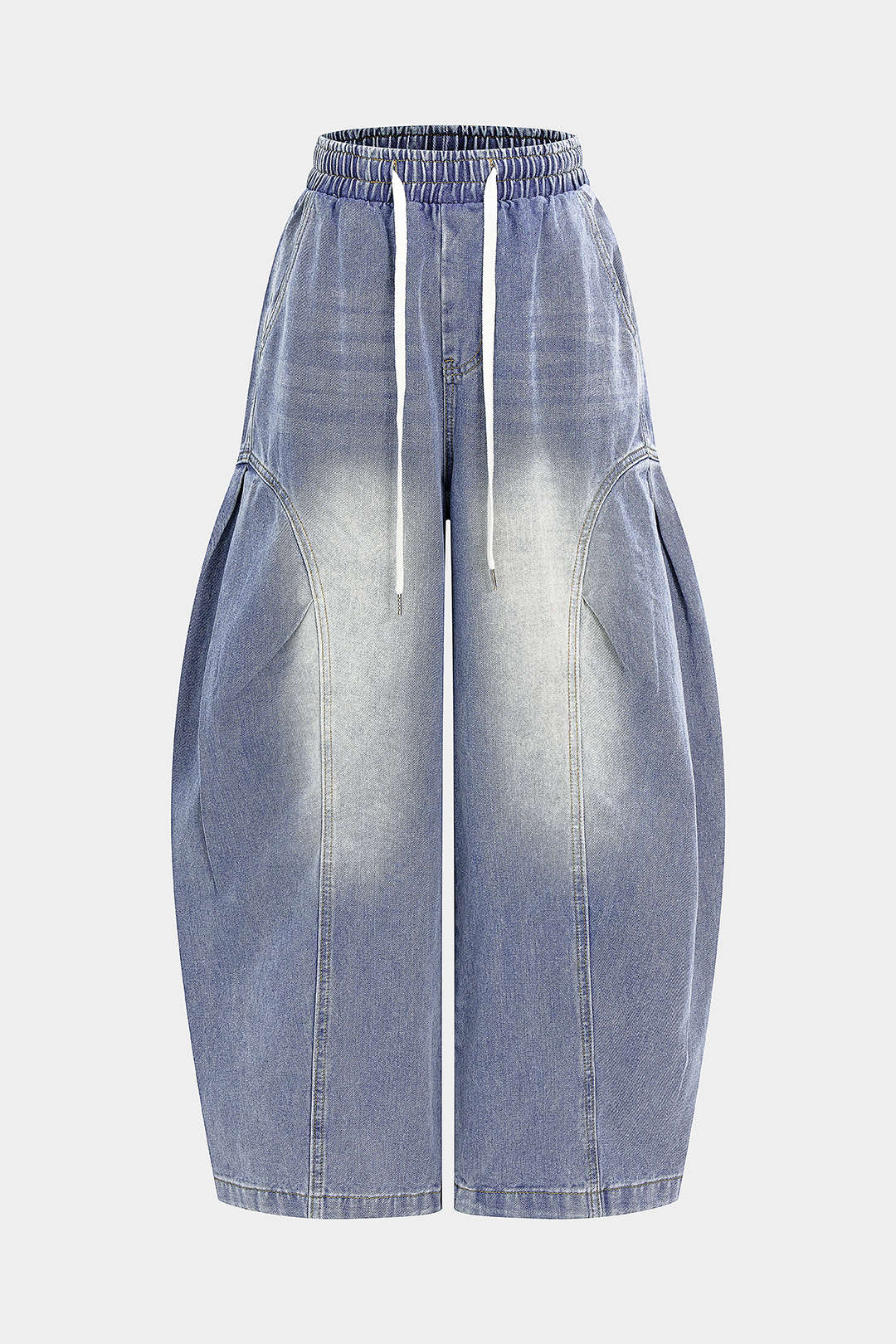 "Denim Drawstring Shirred Waistband Jeans"
