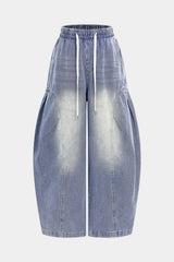 "Denim Drawstring Shirred Waistband Jeans"