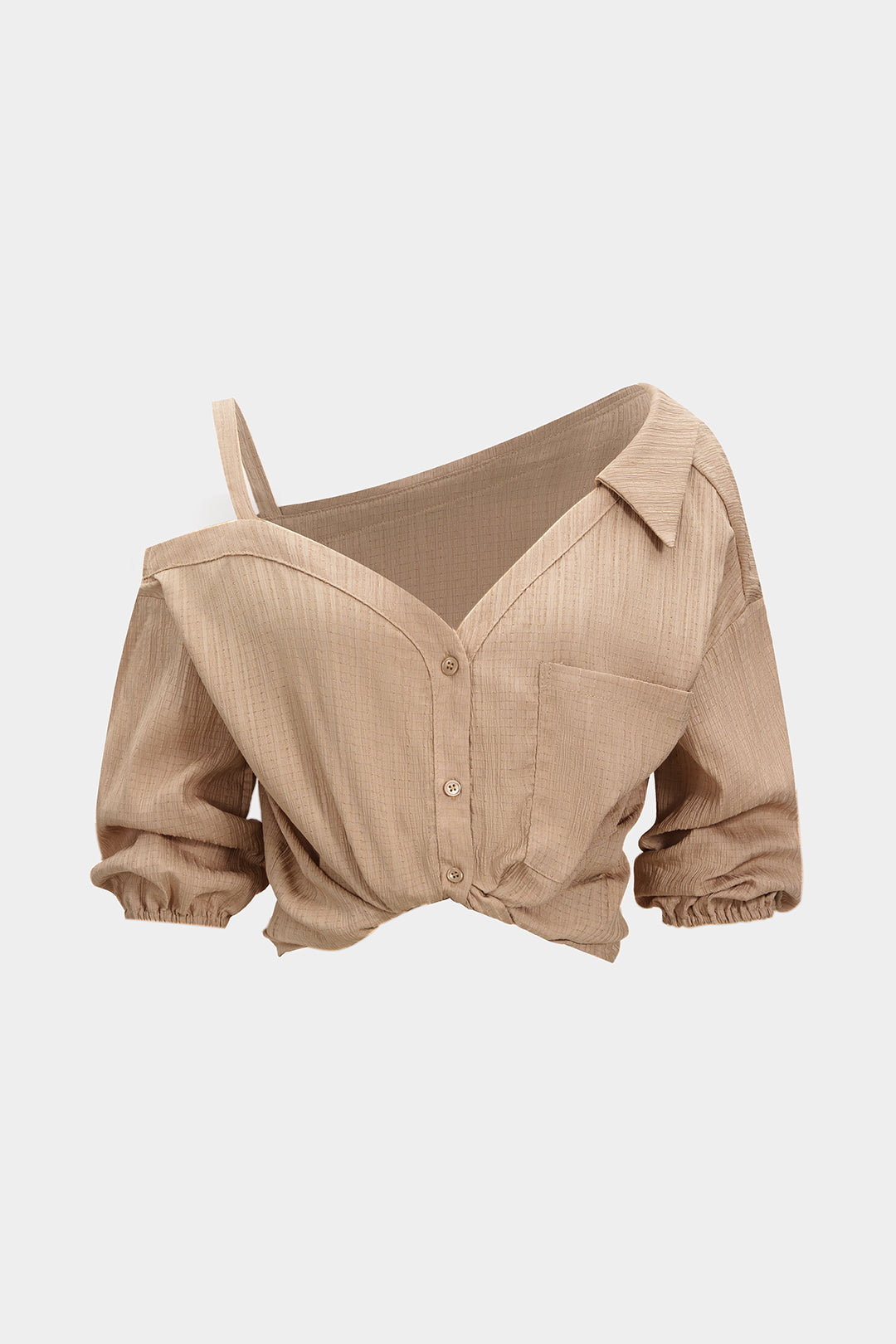 "Button Asymmetrical Backless Long-Sleeve Shirt"