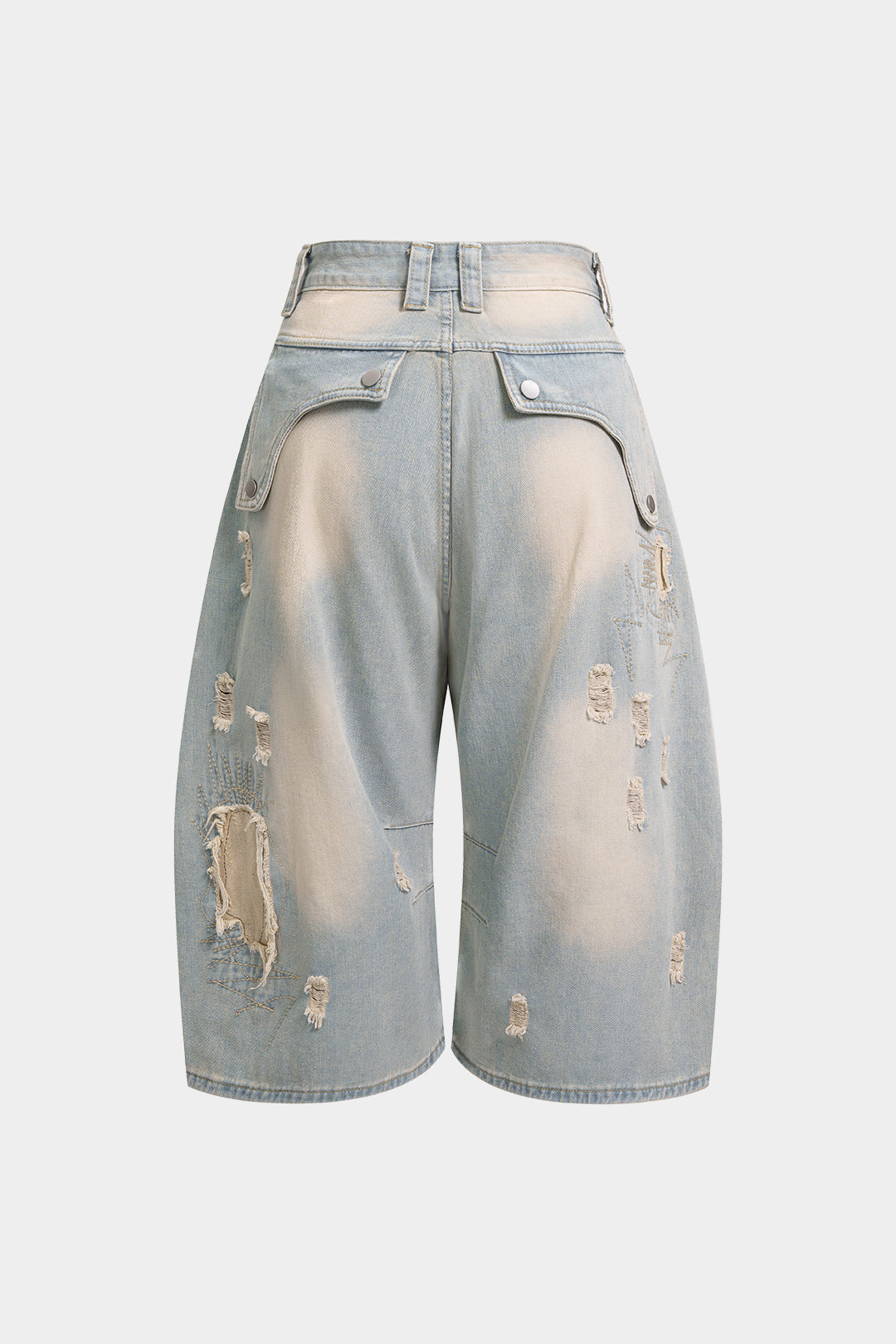 "Denim Asymmetrical Frayed Seamdetail High Waist Shorts"