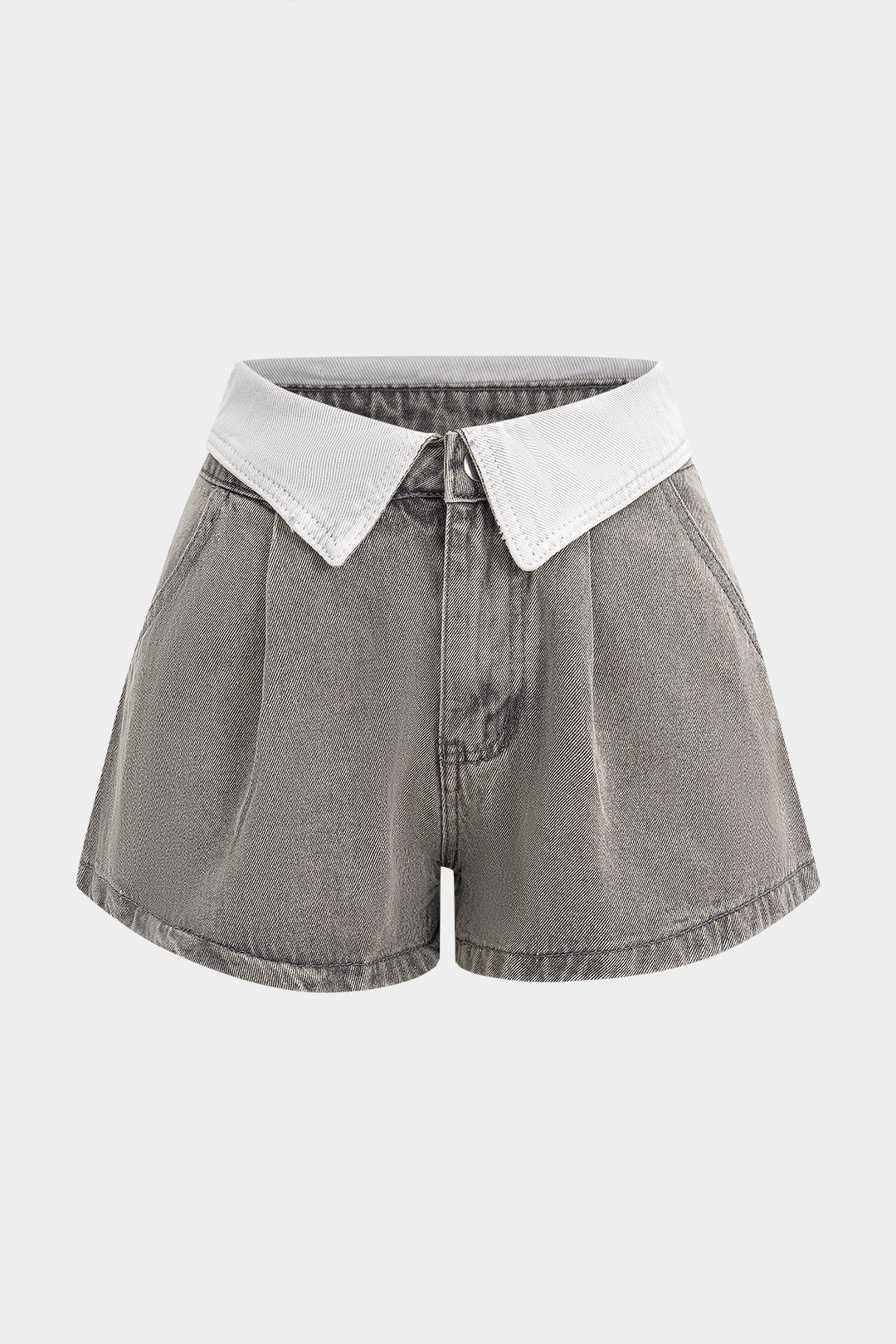 "Denim Contrast High Waist Wide Leg Shorts"