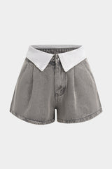 "Denim Contrast High Waist Wide Leg Shorts"