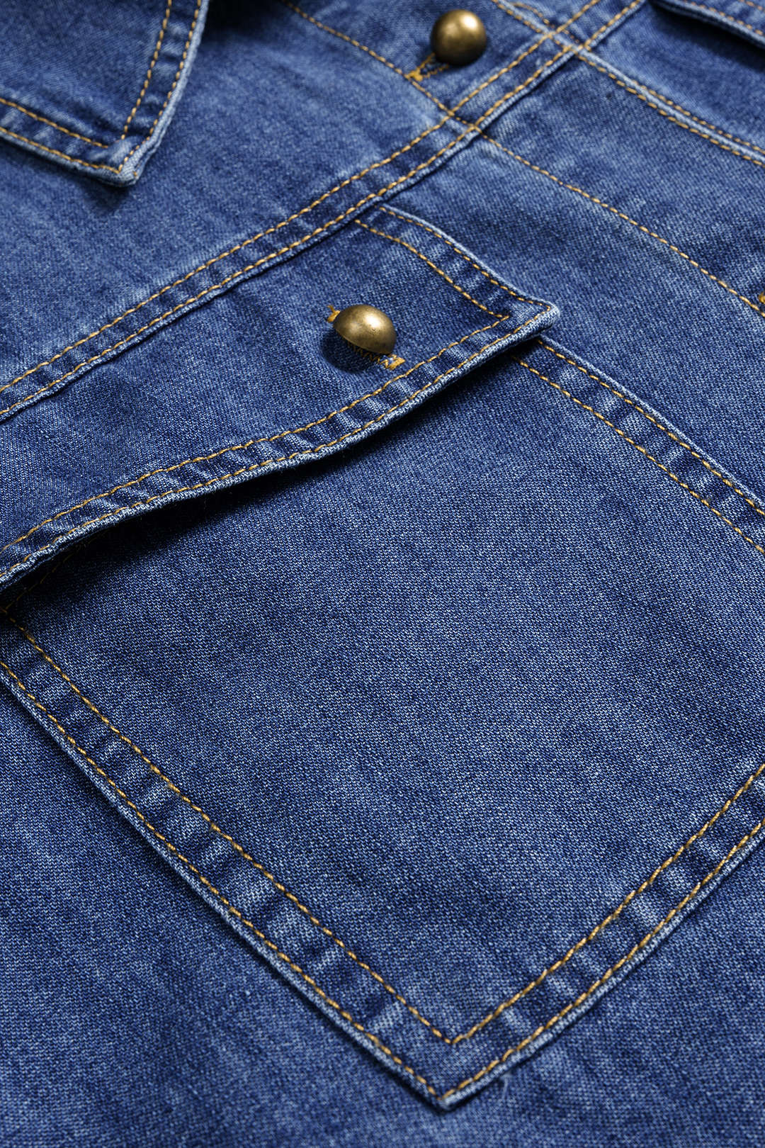 "Denim Button Contrast Whipstitching Long Sleeve Shirt"