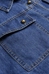 "Denim Button Contrast Whipstitching Long Sleeve Shirt"