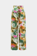 "Abstract Print Satin High Waist Wide Leg Trousers"