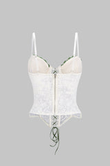 "Contrast Trim Lace Corset Tie-Up Cami Top"