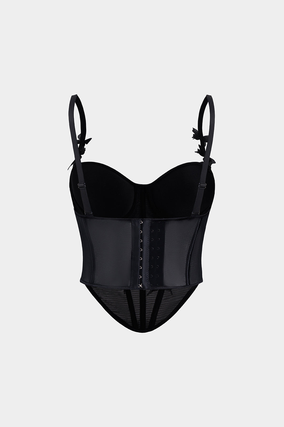 "3D Flower Appliques Sheer Mesh Corset Backless Cami Top"