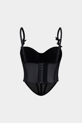 "3D Flower Appliques Sheer Mesh Corset Backless Cami Top"