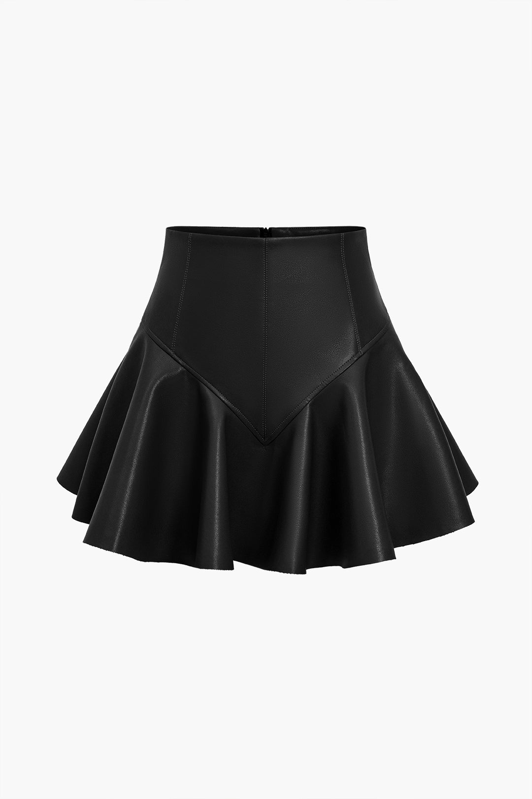 "Basic Faux Leather Ruched Mini Skirt"