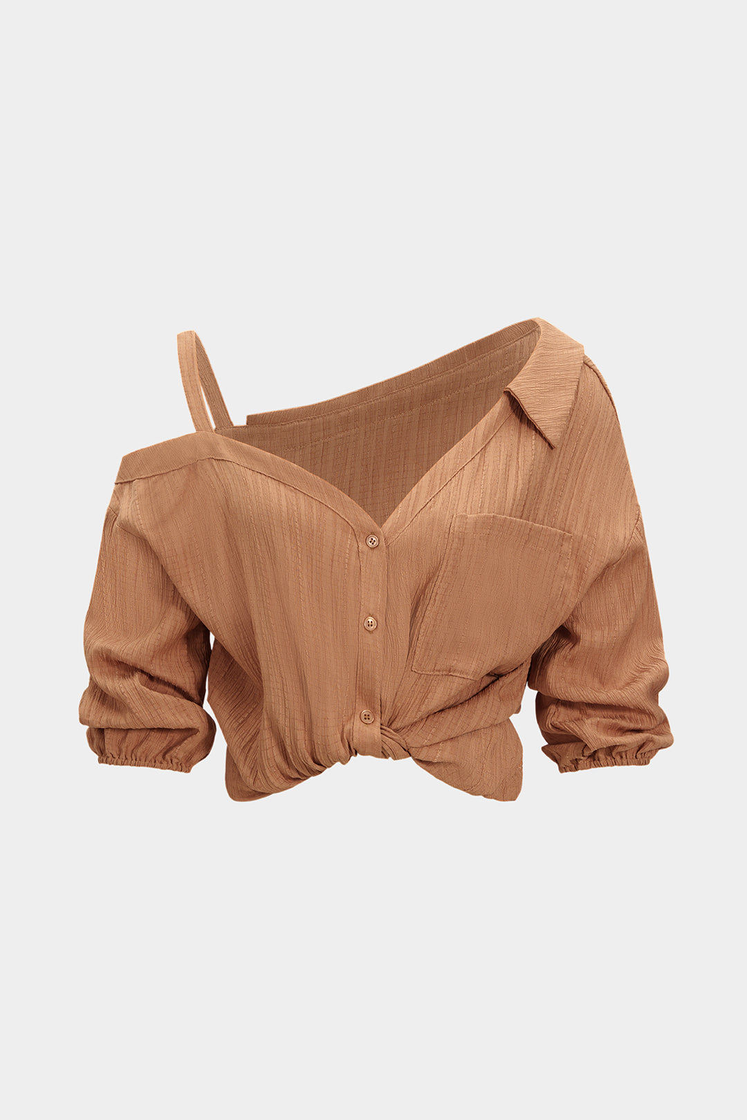 "Button Asymmetrical Backless Long-Sleeve Shirt"