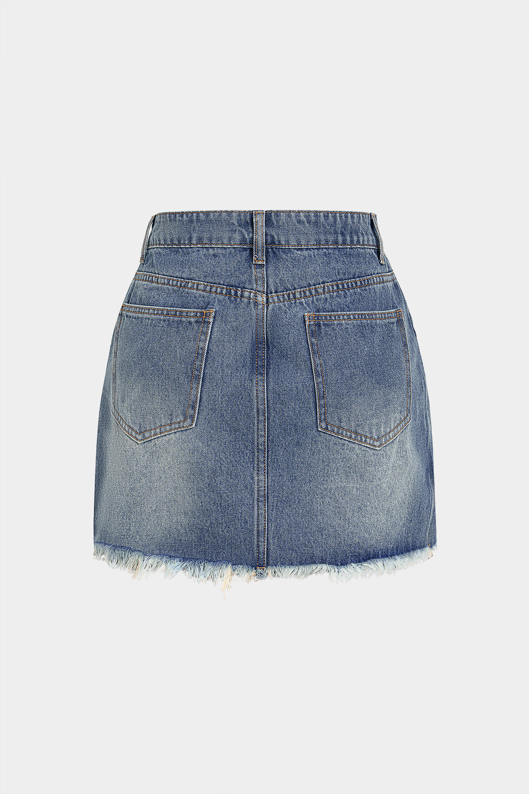 "Denim Asymmetrical Frayed Skirt"