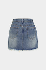 "Denim Asymmetrical Frayed Skirt"